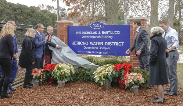 Unveiling of the Nicholas J. Bartilucci Administration Building sign at Convent Road entrance.