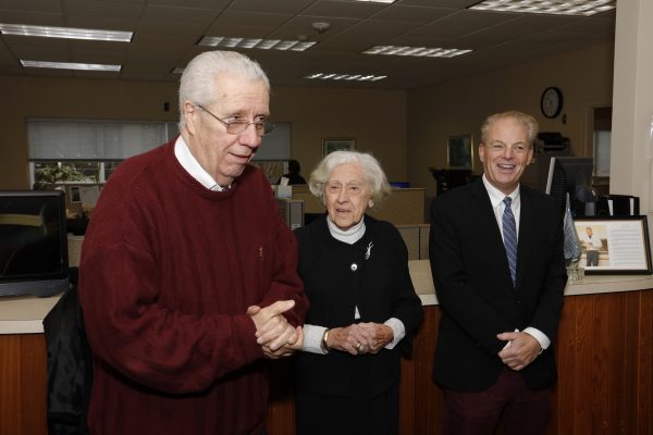 Left to right: Former New York State Senator Carl Marcellino; Mrs. Joan Bartilucci; Jericho Water District Board Chairman Commissioner Thomas Abbate.
